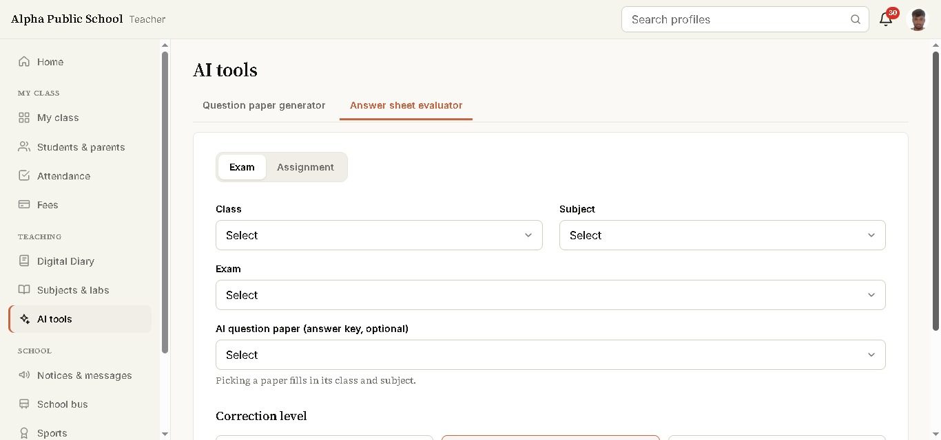 Answer sheet evaluator in the navam teacher app