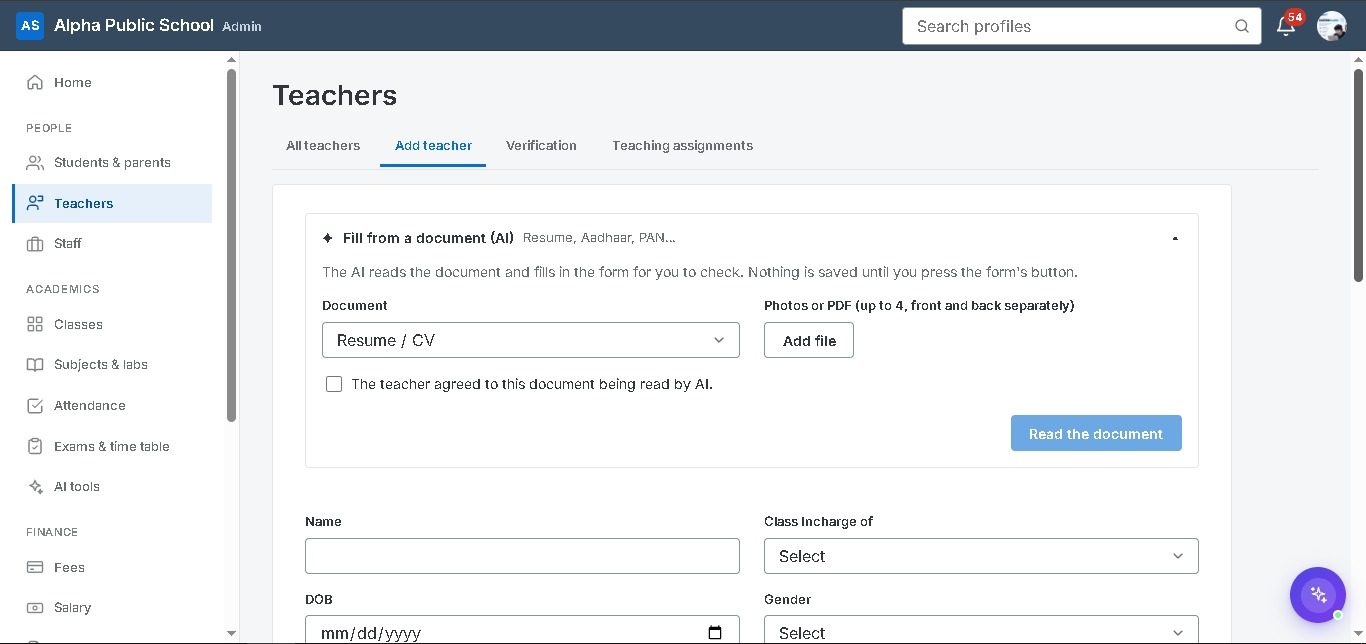 Fill from a document in the navam admin app